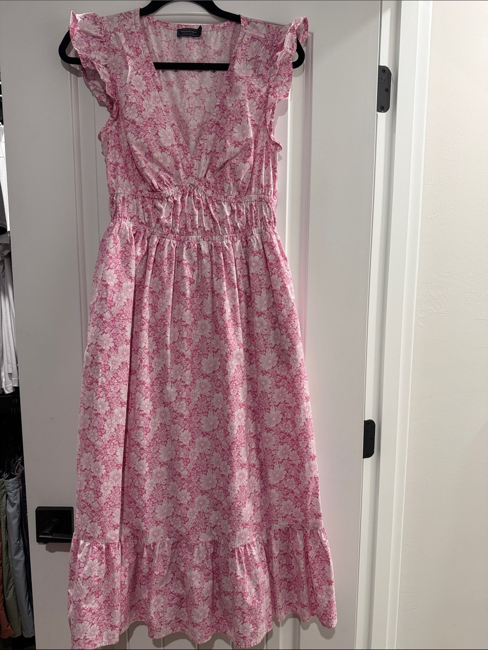 Vineyard Vines Floral Pink Ruffled Maxi Dress